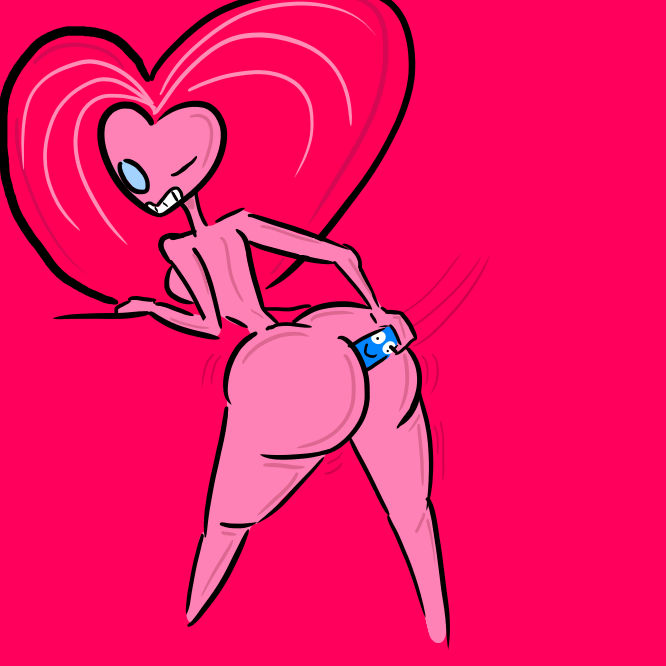 1girl 1girl ass ass bloo blue_eyes cartoon_network dildo female_only foster's_home_for_imaginary_friends looking_at_viewer masturbation naked_female nemesister nude nude pink_background pink_hair smiling_at_viewer tentaclebot winking_at_viewer