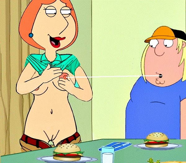 areolae breasts chris_griffin family_guy lactation lois_griffin milf milk navel nipples pussy shirt_lift smile vagina