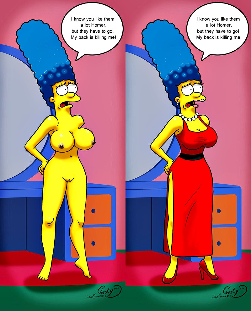 big_breasts breasts dress marge_simpson nipples nude pussy the_simpsons yellow_skin