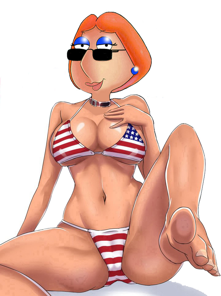 american_flag_bikini big_breasts bikini breasts cameltoe family_guy feet legs_apart lois_griffin looking_at_viewer makeup stars_and_stripes sunglasses