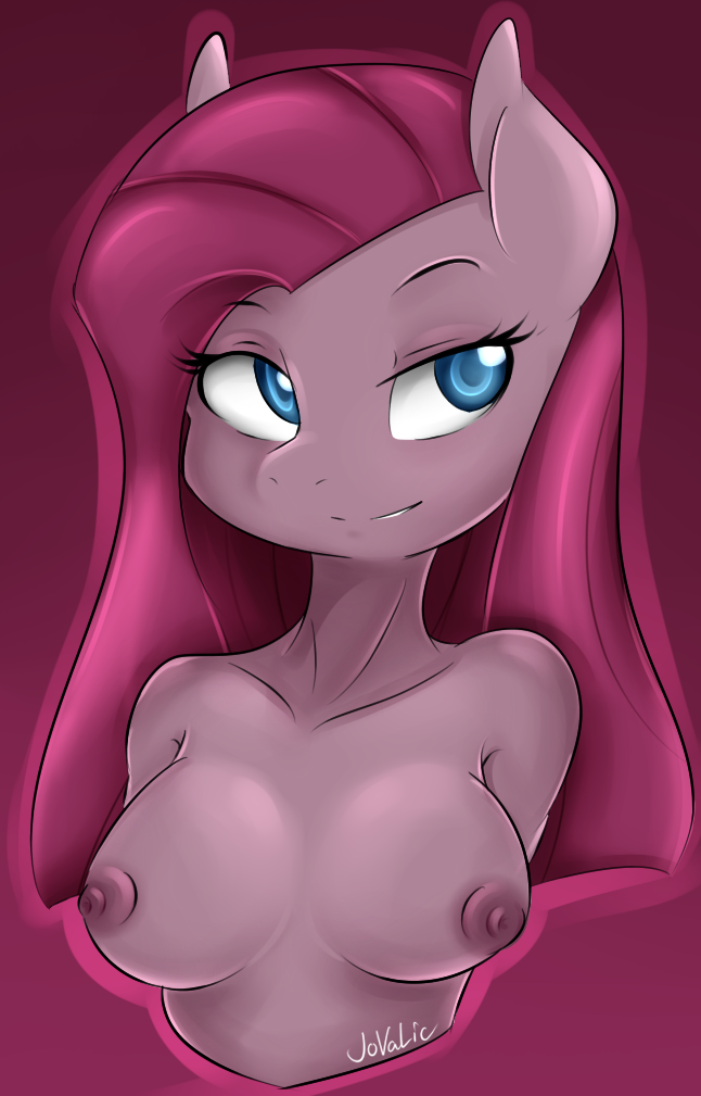 1girl anthro blue_eyes breasts earth_pony equine friendship_is_magic fur furry hair horse jovalic mammal my_little_pony nipples nude pink_fur pink_hair pinkamena_(mlp) pinkie_pie_(mlp) plain_background pony smile