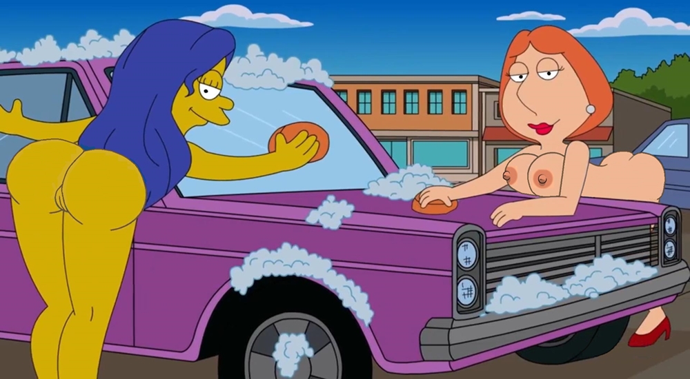 big_breasts breasts car_wash crossover family_guy lois_griffin marge_simpson nude the_simpsons yellow_skin