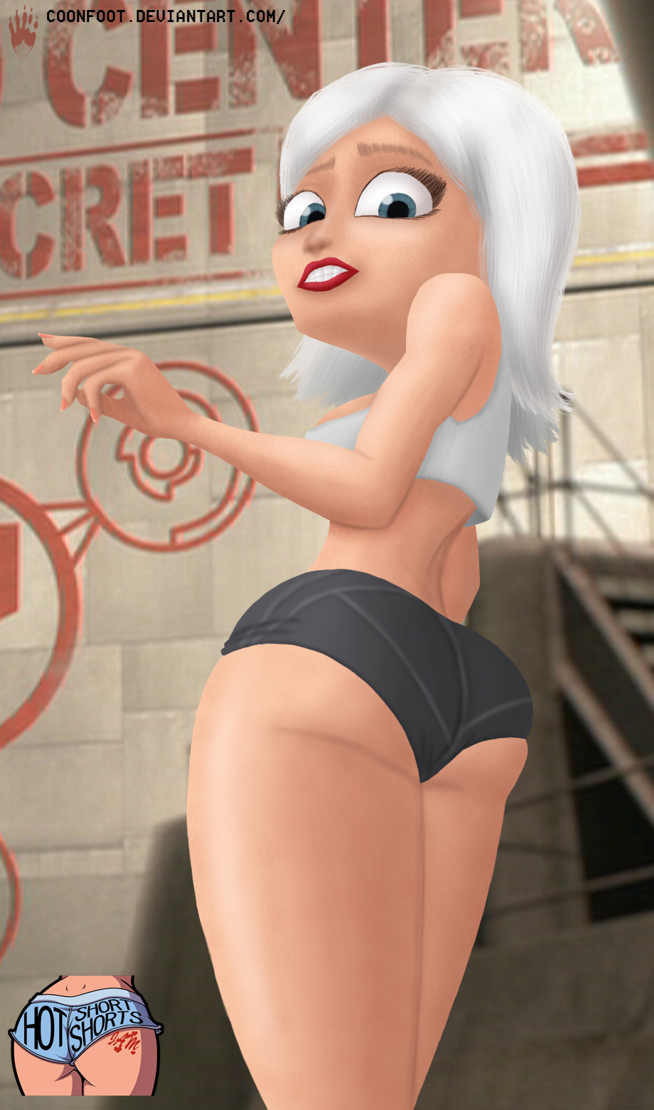 1girl ass ginormica lipstick looking_back monsters_vs_aliens non-nude red_lipstick susan_murphy white_hair