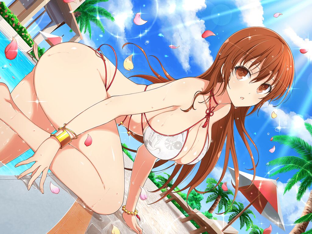 1girl :o alluring animal_print ass beach_chair beach_umbrella bead_bracelet beads big_breasts bikini bird_print blue_sky blush bracelet breasts brown_eyes brown_hair building bush chair chinese_knot choker cleavage cloud crane_print crossover day dead_or_alive dead_or_alive_2 dead_or_alive_3 dead_or_alive_4 dead_or_alive_5 dead_or_alive_6 dead_or_alive_xtreme dead_or_alive_xtreme_2 dead_or_alive_xtreme_3 dead_or_alive_xtreme_3_fortune dead_or_alive_xtreme_beach_volleyball dead_or_alive_xtreme_venus_vacation falling_petals floral_print flower flower_knot jewelry kasumi kasumi_(doa) kunoichi lens_flare light_particles long_hair looking_at_viewer lounge_chair official_art outside palm_leaf palm_tree petals plant pool poolside red_choker red_flower red_tassel senran_kagura senran_kagura_new_link shiny_skin silf sky sparkle sunlight swimming_pool swimsuit tassel tree umbrella water water_drop wet wet_clothes wet_swimsuit white_bikini window yaegashi_nan yellow_flower