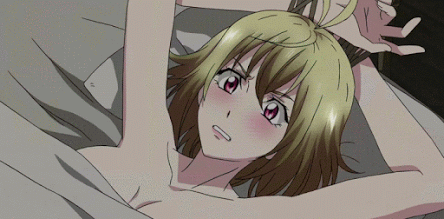 1boy 1girl angelise_ikaruga_misurugi animated animated_gif anime bed blonde_hair blush bondage breasts brown_hair cleavage couple cross_ange gif lowres moaning nude nude_cover open_mouth purple_eyes red_eyes screaming sexually_suggestive short_hair sunrise_(company) tied tied_up tusk_(cross_ange)