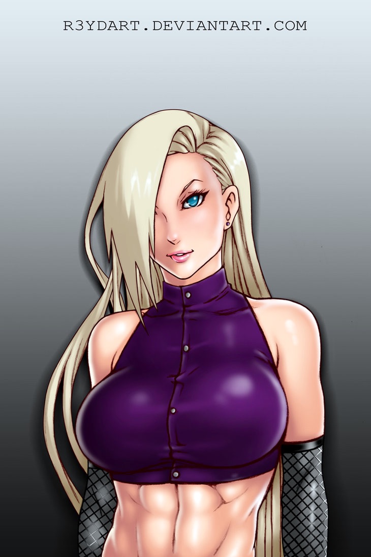 1girl abs bare_shoulders big_breasts blonde_hair blue_eyes breasts ear_studs earrings elbow_gloves eyelashes female female_only fishnets gloves hair_over_one_eye highres hot ino_yamanaka jewelry lips long_hair naruto naruto:_the_last naruto_shippuden navel nose ponytail r3ydart sleeveless sleeveless_turtleneck solo solo_female stud_earrings turtleneck upper_body