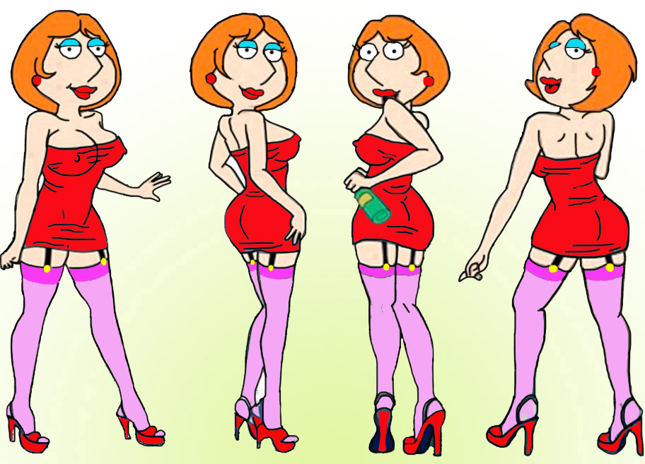 big_breasts breasts eyeshadow family_guy lois_griffin looking_at_viewer makeup minidress nipples red_dress red_shoes stockings suspenders