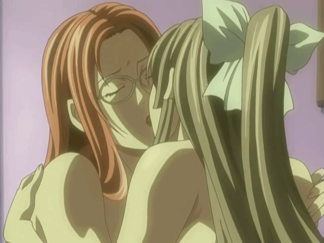 Xbooru - age difference anime brown hair cleavage (game) closed eyes french  kiss gif glasses hair bow hentai hugging ichinose sayaka kissing long hair milf  nude red hair teacher and student toudou