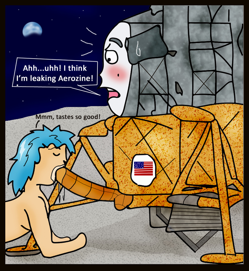 2015 apollo_11 blush fellatio frakkafukkenfractalz human inanimate living_machine lunar_module moon nasa oral penis space spacecraft what