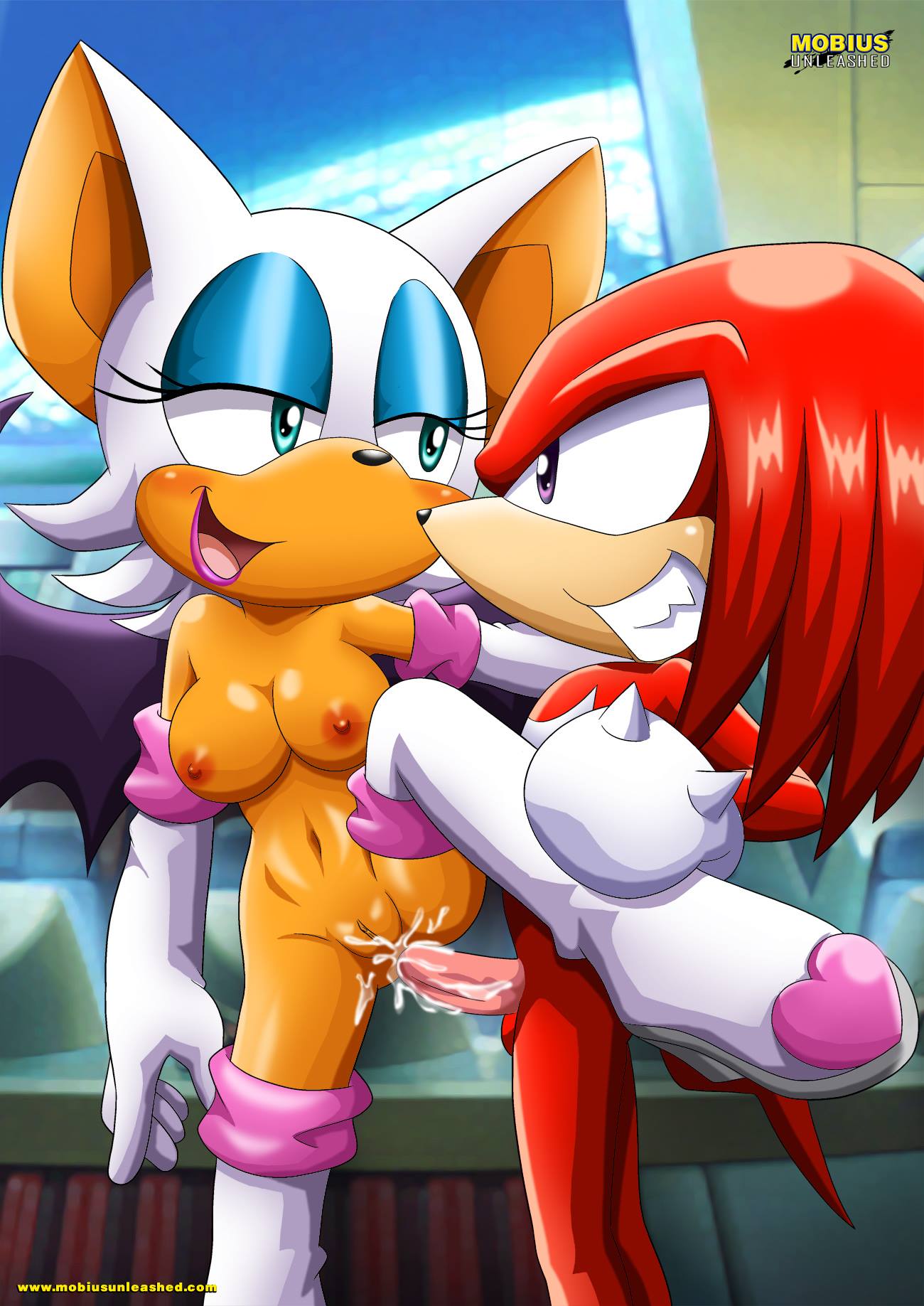 1boy 1girl anal anal_penetration anthro bat_wings bbmbbf blush boots breasts couple duo duo_focus echidna female furry high_heel_boots knuckles_the_echidna knuxouge male male/female mobius_unleashed nude palcomix penetration rouge_the_bat sega sex smile sonic_(series) sonic_the_hedgehog_(series)
