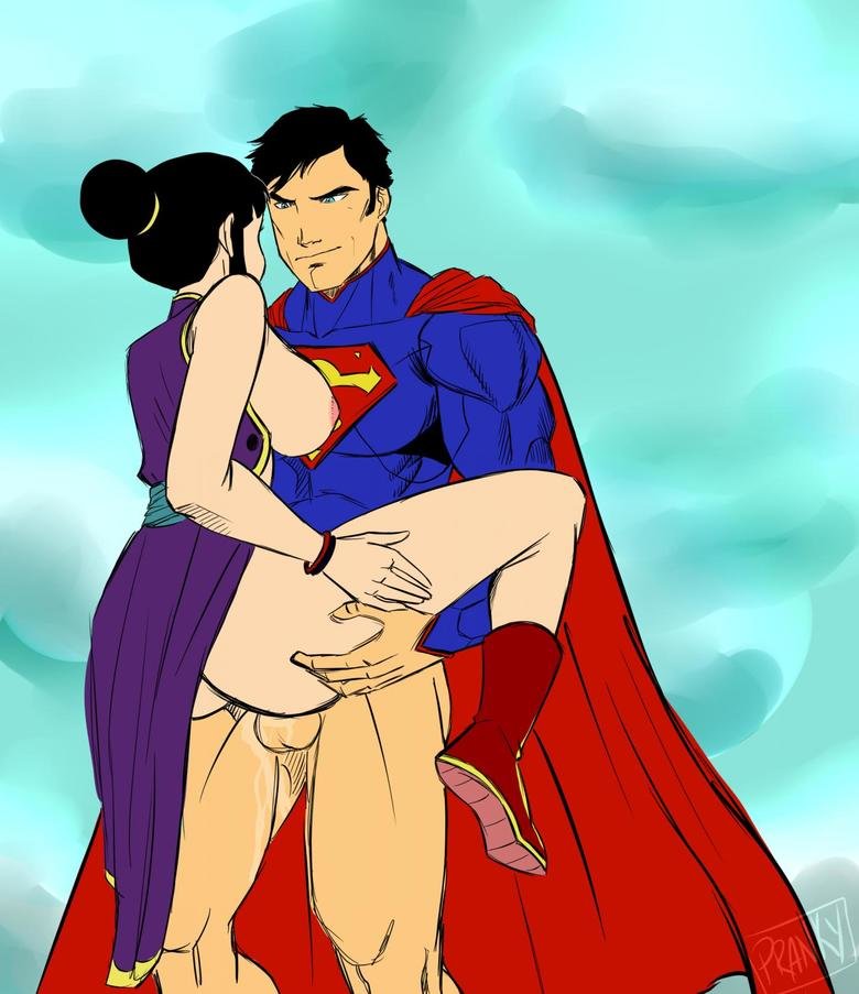 1girl ass black_hair breasts cape chichi crossover dc_comics dragon_ball_z eyebrows hair nipples no_panties pranky pussy sex superman testicles