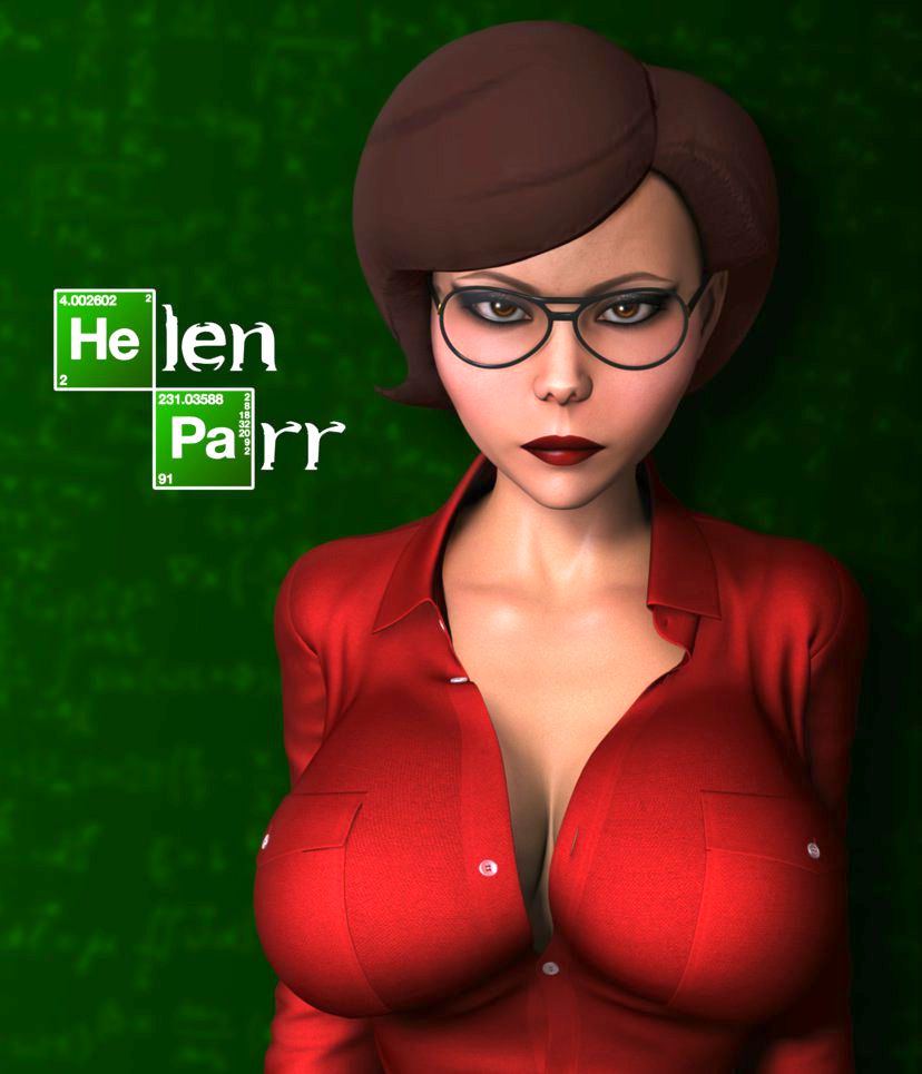 3d breasts glasses helen_parr shirt the_incredibles