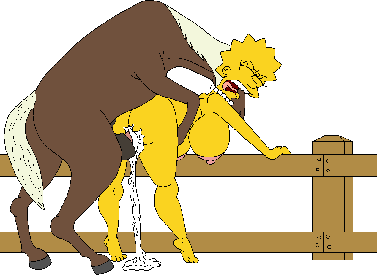 animal ass beastiality breasts cum cum_in_pussy cum_inside equine horse huge_breasts lisa_simpson nipples penis pussy the_simpsons white_background yellow_skin