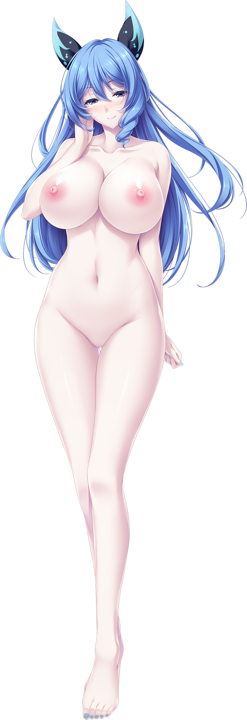 1girl 1girl 1girl aoe_mai barefoot blue_eyes blue_hair blue_nails blush breasts choco_chip completely_nude eyebrows_visible_through_hair feet full_body hand_on_own_face high_resolution huge_breasts long_hair looking_at_viewer mama_x_holic mama_x_holic_~miwaku_no_mama_to_amaama_kankei~ missing_vagina navel nipples nose_blush nude official_art smile toenails transparent_background very_high_resolution