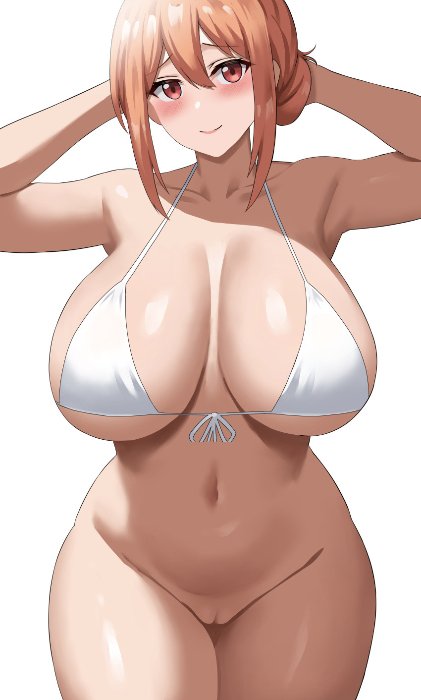 1girl alluring bare_legs big_breasts bikini bikini_top_only high_res jasony light-skinned_female light_skin long_hair mature_female milf my_teen_romantic_comedy_snafu naked_from_the_waist_down naughty_face orange_hair pussy simple_background thick_thighs under_boob wide_hips yahari_ore_no_seishun_lovecome_wa_machigatteiru. yuigahama_yui's_mother