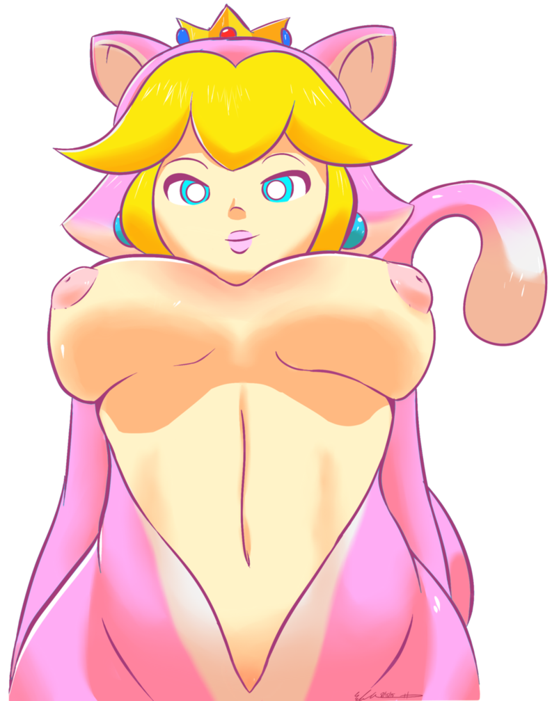 big_breasts breasts cat_girl princess_peach super_mario_bros. tail