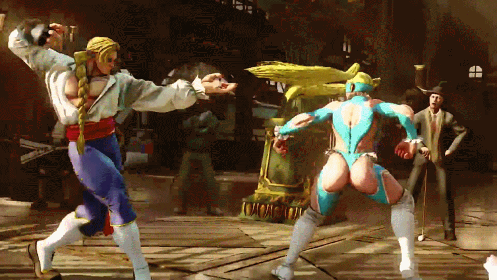 3d animated animated_gif ass ass_slap big_ass breasts bubble_butt close_up gif jiggle panning_up pointing rainbow_mika street_fighter street_fighter_v thong_leotard vega zoom_in