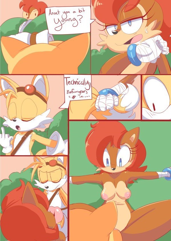 ass bent_over breasts comic cum cumshot furry knuckles_the_echidna licking miles_"tails"_prower nude outdoor pussy sally_acorn sega sex sonic_the_hedgehog sucking threesome