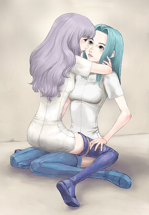 2girls aqua_eyes aqua_hair arm arms arms_around_neck art artist_request blush boots eye_contact fiora_(fire_emblem) fire_emblem fire_emblem:_rekka_no_ken fire_emblem_7 fire_emblem_blazing_sword florina florina_(fire_emblem) hair hug hugging incest incipient_kiss long_hair looking_at_another multiple_girls mutual_yuri nintendo no_armor pegasus_knight purple_hair scarf short_sleeves sisters sitting sitting_on_person smile thigh_high_boots thighhighs uniform wariza yuri