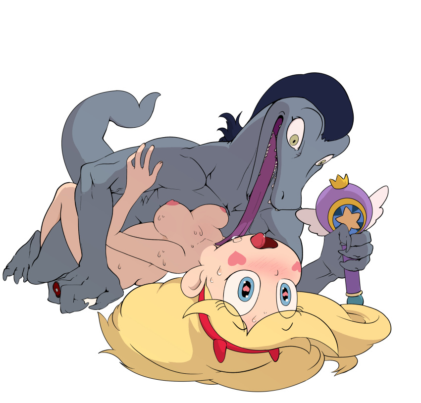1boy 1girl ass blonde_hair blue_eyes breasts couple crazy_eyes enjoying_rape heart-shaped_pupils interspecies long_tongue magic_wand nipples sex star_butterfly star_vs_the_forces_of_evil sweating toffee yellow_elephant
