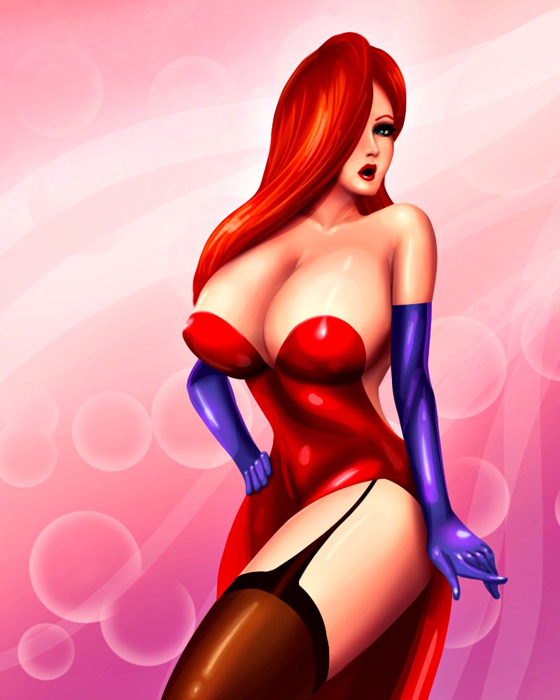 breasts disney dress gloves jessica_rabbit purple_gloves red_hair stockings tagme who_framed_roger_rabbit