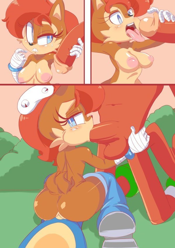 ass bent_over breasts comic cum cumshot furry knuckles_the_echidna licking miles_"tails"_prower nude outdoor pussy sally_acorn sega sex sonic_the_hedgehog sucking threesome
