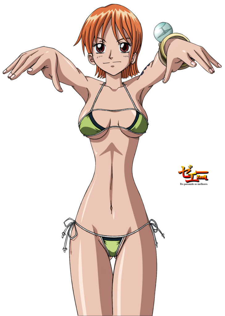 1girl anime bikini breasts nami one_piece pirate pussy simple_background transparent_background