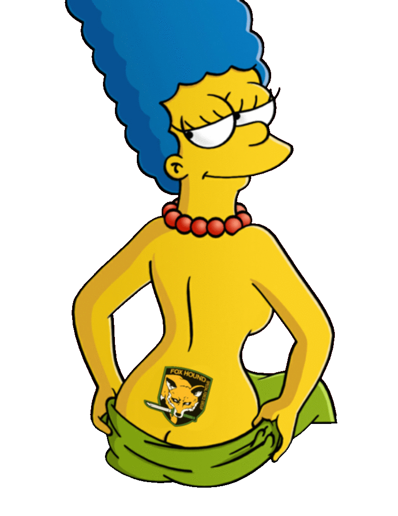 backshot foxhound marge_simpson metal_gear_solid milf mother sideboob simple_background sitting smile suggestive tattoo the_simpsons tramp_stamp transparent_background yellow_skin