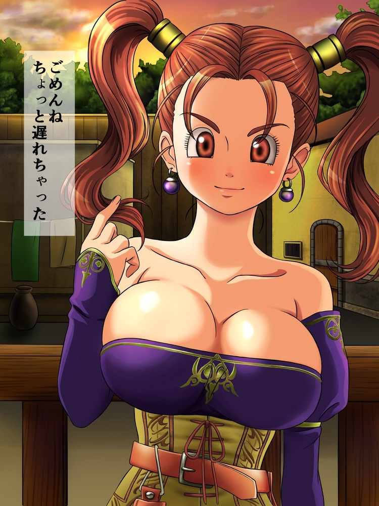 big_breasts breasts cleavage dragon_quest dragon_quest_viii earrings jessica_albert smile sunset