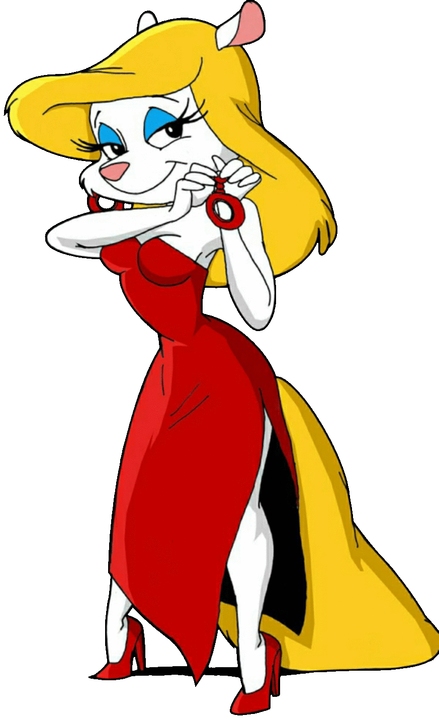 1girl animaniacs anthro blonde breasts cartoon dress earrings furry high_heels minerva_mink simple_background smile tail transparent_background