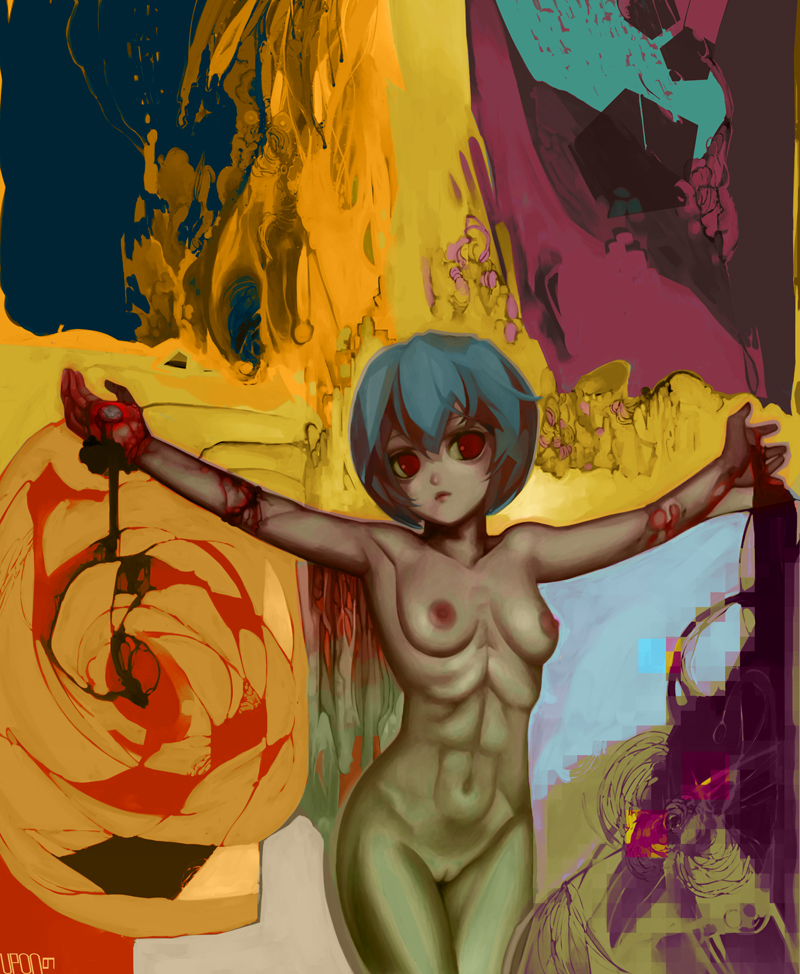 abs blood breasts crucifixion muscle neon_genesis_evangelion nude pussy rei_ayanami skinny upon_thou_fair_cat