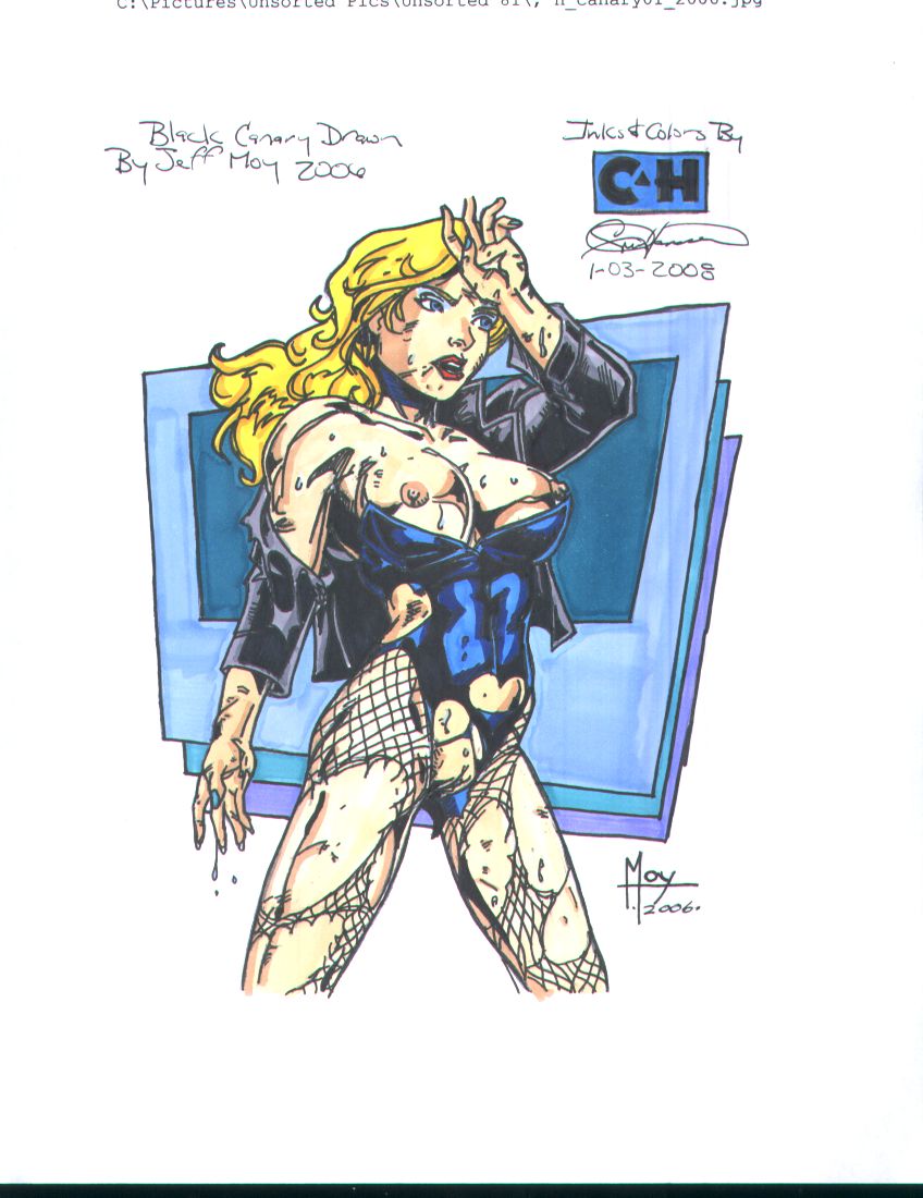 1girl 2006 2008 artist_name big_breasts birds_of_prey black_canary blonde_hair blue_eyes breasts color colored dated dc dc_comics dinah_lance female female_only hanssen jeff_moy long_hair nipples nude pussy solo torn_clothes