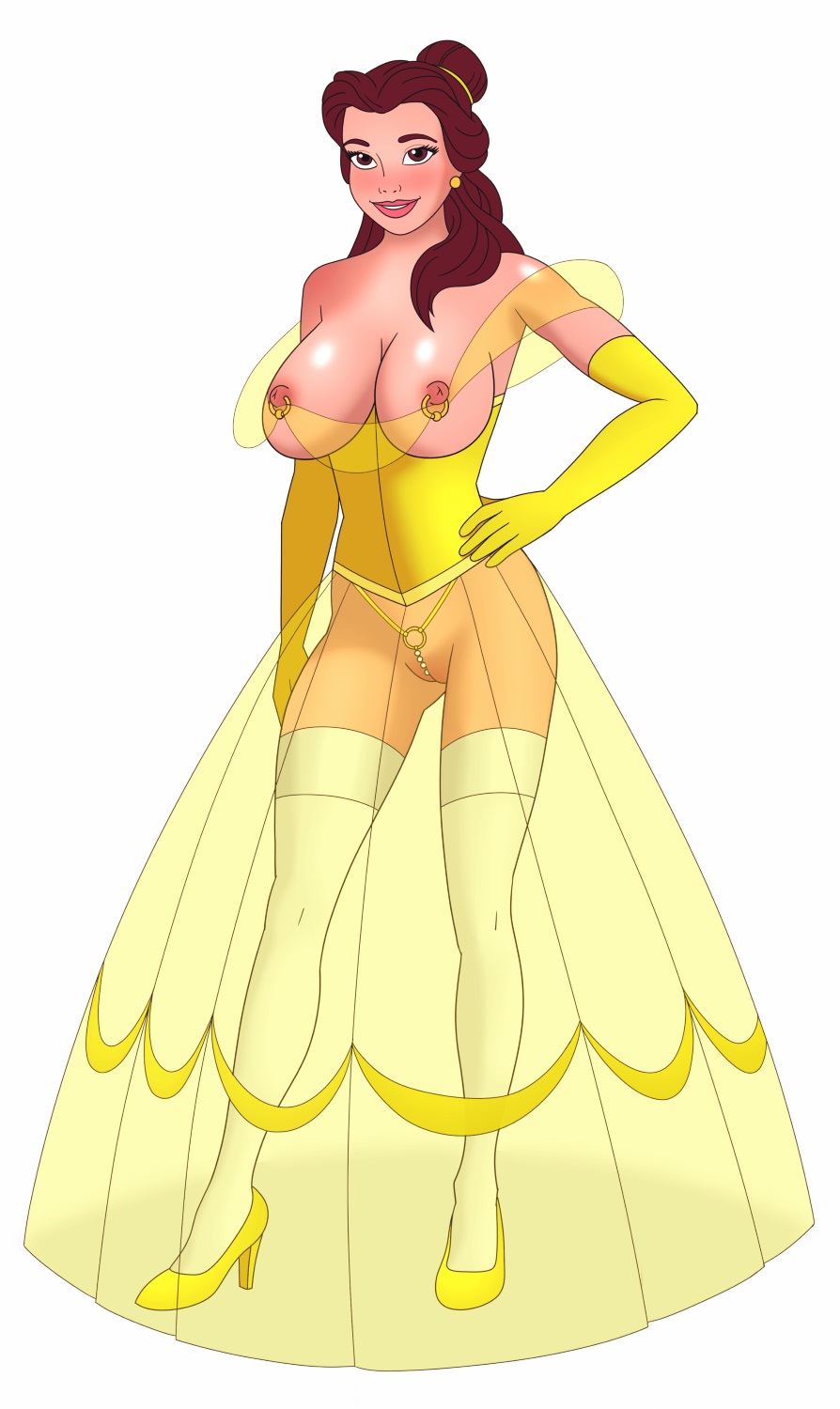 beauty_and_the_beast big_breasts breasts disney nipples princess_belle pussy rivawi see-through