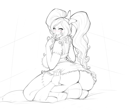 babydoll big_ass face_sitting hair_decorations monochrome repost twin_tails