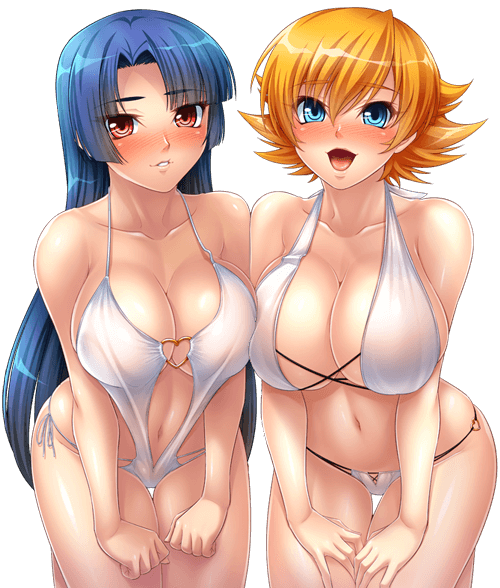 2girls :d asymmetrical_docking bangs barefoot big_breasts bikini blonde_hair blue_eyes blue_hair blunt_bangs blush breast_press breasts cleavage clenched_hands collarbone cross-laced_clothes cute embarrassed flipped_hair groin hair hands_on_thighs heart hime_cut igawa_sakura kagami_hirotaka kneeling large_breasts leaning_forward lilith-soft long_hair looking_at_viewer multiple_girls navel nose_blush o-ring_bikini o-ring_top official_art one-piece_swimsuit open_mouth orange_hair parted_bangs parted_lips red_eyes shiny shiny_hair short_hair side-by-side sideboob simple_background sling_bikini smile string_bikini swimsuit taimanin_(series) taimanin_asagi taimanin_asagi_battle_arena taimanin_asagi_kessen_arena thigh_gap transparent_background very_long_hair white_bikini white_swimsuit yatsu_murasaki