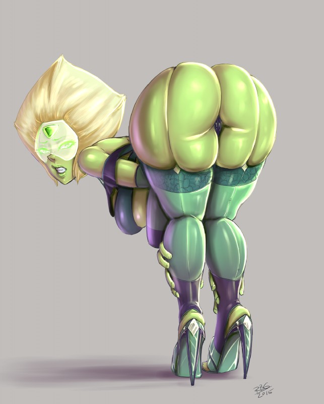 1girl 2015 bent_over breasts cartoon_network dat_ass female female_only hanging_breasts high_heels large_breasts looking_at_viewer peridot peridot_(steven_universe) randomboobguy sideboob solo steven_universe stockings thick_ass