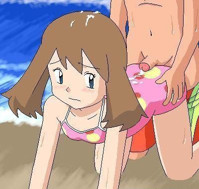 1girl ass bandanna beach big_ass brown_hair buttjob from_behind grinding haruka_(pokemon) may may_(pokemon) penis pokemon rubbing