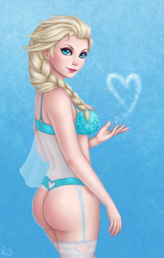 ass bare_ass beautiful blue_eyes bra disney elsa frozen_(movie) heart ice legs looking_at_viewer looking_back magic queen sexy_ass stockings