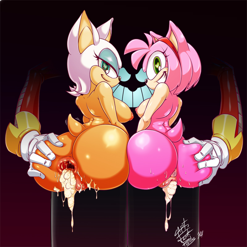 amy_rose anal ass_grab cum_in_ass cum_in_pussy grin looking_back rouge_the_bat smile sonic_(series)