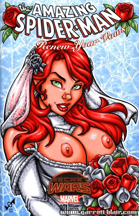breasts comic_cover garrett_blair marvel mary_jane_watson nipples red_hair spider-man_(series) tagme