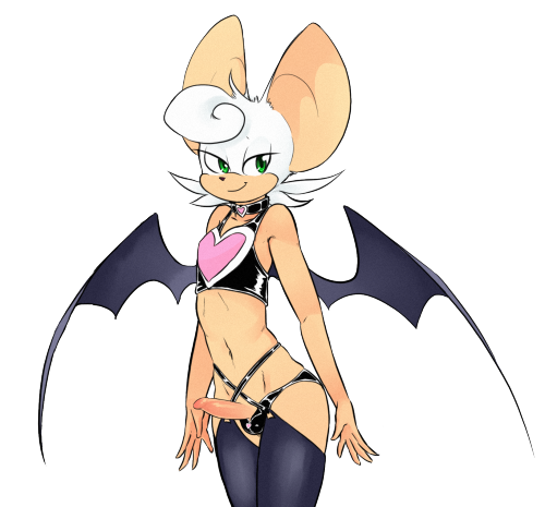 1girl alpha_channel anthro bigger_version_at_the_source choker crossdressing crossgender furry girly green_eyes male penis rouge_the_bat sega sparkydb thighhighs wide_hips wings