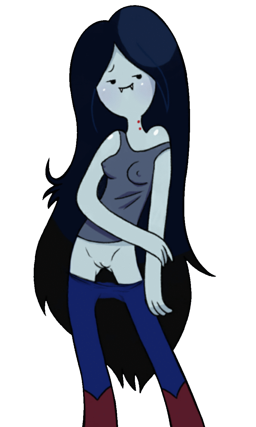 1girl adventure_time breasts cartoon_network fangs long_hair marceline no_panties pants_down pussy simple_background smile transparent_background vampire