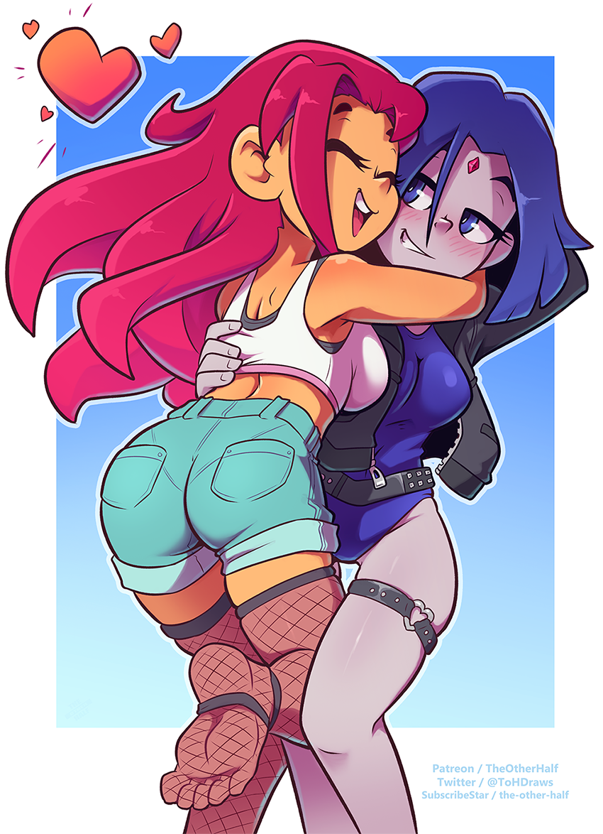 2_girls 2girls blush dc_comics female female/female female_only hugging implied_yuri koriand'r older older_female rachel_roth raven_(dc) starfire teen_titans the_other_half wholesome young_adult young_adult_female young_adult_woman