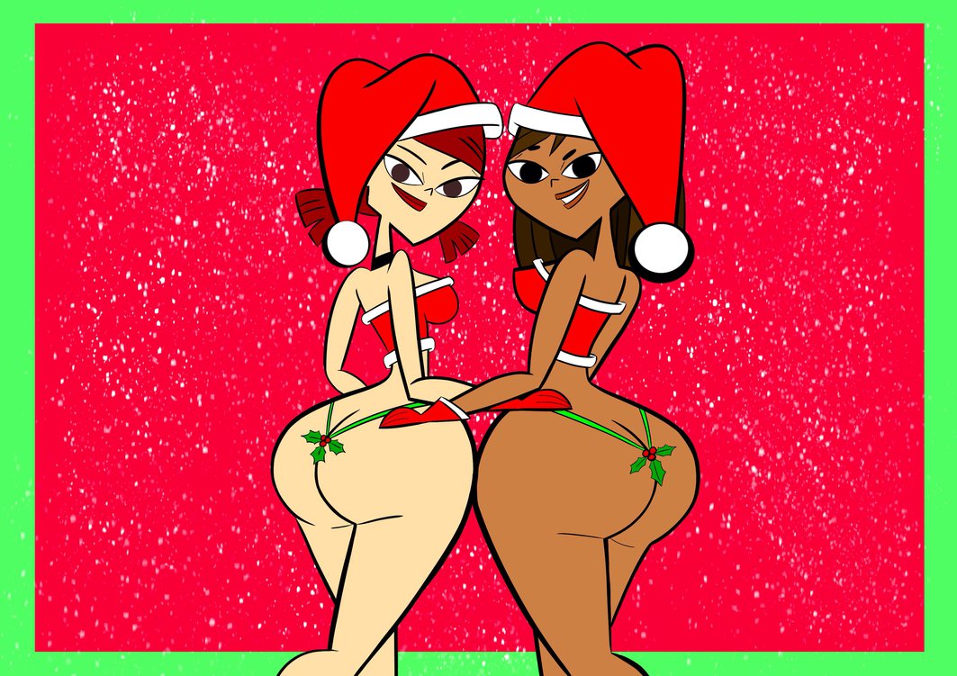 ass big_ass black_eyes border braided_hair breasts brown_hair brown_skin bubble_ass bubble_butt cartoon_network christmas codykins123 courtney_(tdi) dark-skinned_female deviantart freckles hand_on_ass hourglass_figure latina light-skinned_female looking_at_viewer looking_back red_hair red_lipstick redhead seductive seductive_look seductive_smile sexy sexy_ass short_hair smile thick_ass thick_legs thick_thighs total_drama_island zoey_(tdi)