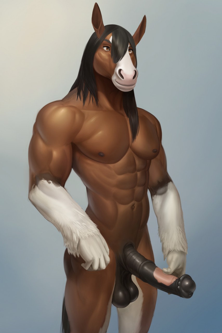 1boy anthro anthro_only big_penis equine furry gradient horse horsecock male male_only nude nude_anthro nude_male penis testicles