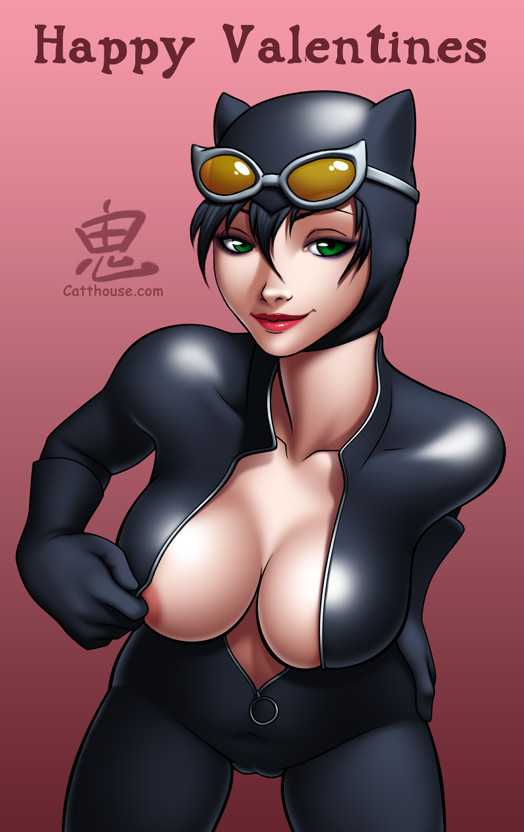 batman_(series) breasts catthouse_studios catwoman dc dc_comics looking_at_viewer nipples oni_(artist) selina_kyle valentine's_day
