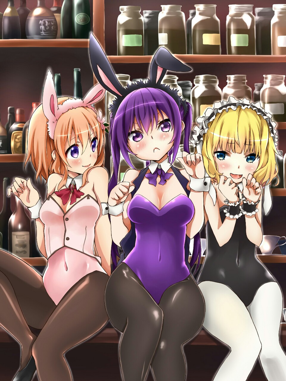3girls bar bunny_ears bunnysuit ecchi