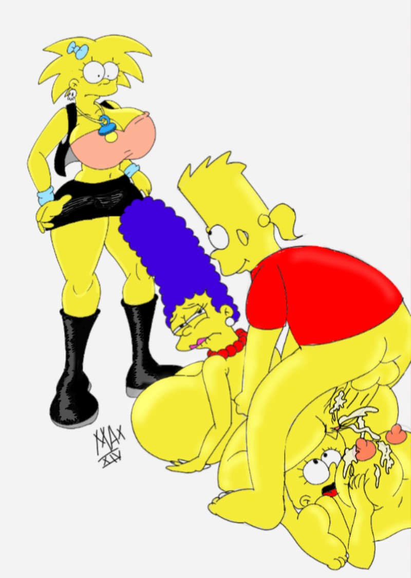bart_simpson big_ass big_breasts big_penis breasts grey_background incest lisa_simpson maggie_simpson marge_simpson maxtlat milf orgy penis sex the_simpsons yellow_skin