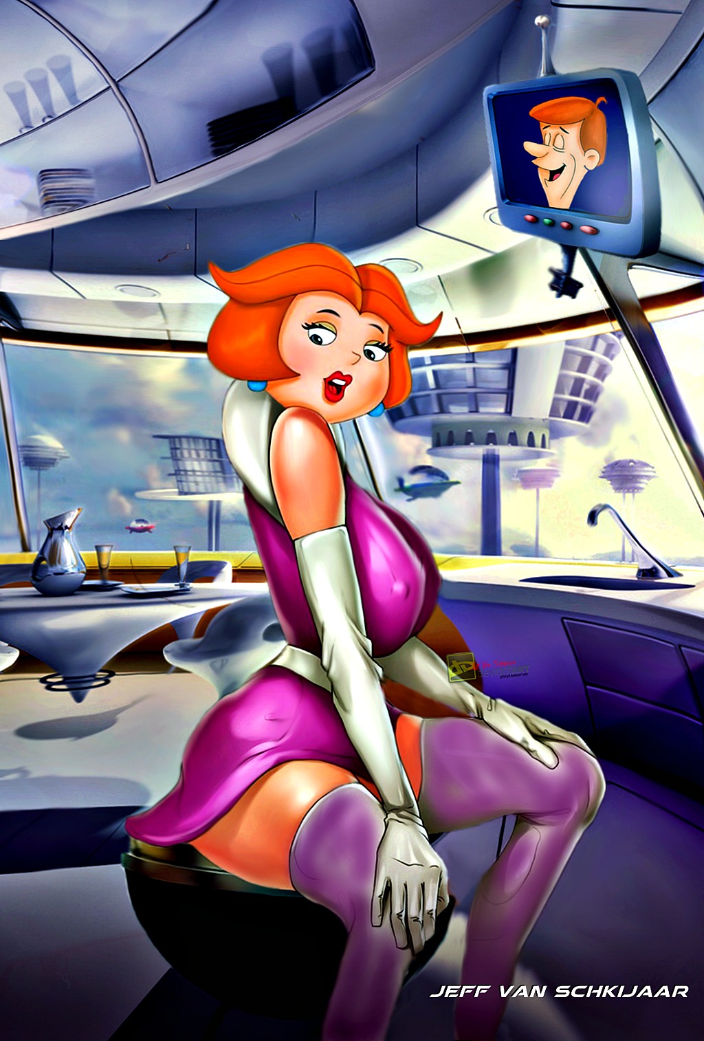 breasts dress gloves jane_jetson nipples stockings the_jetsons
