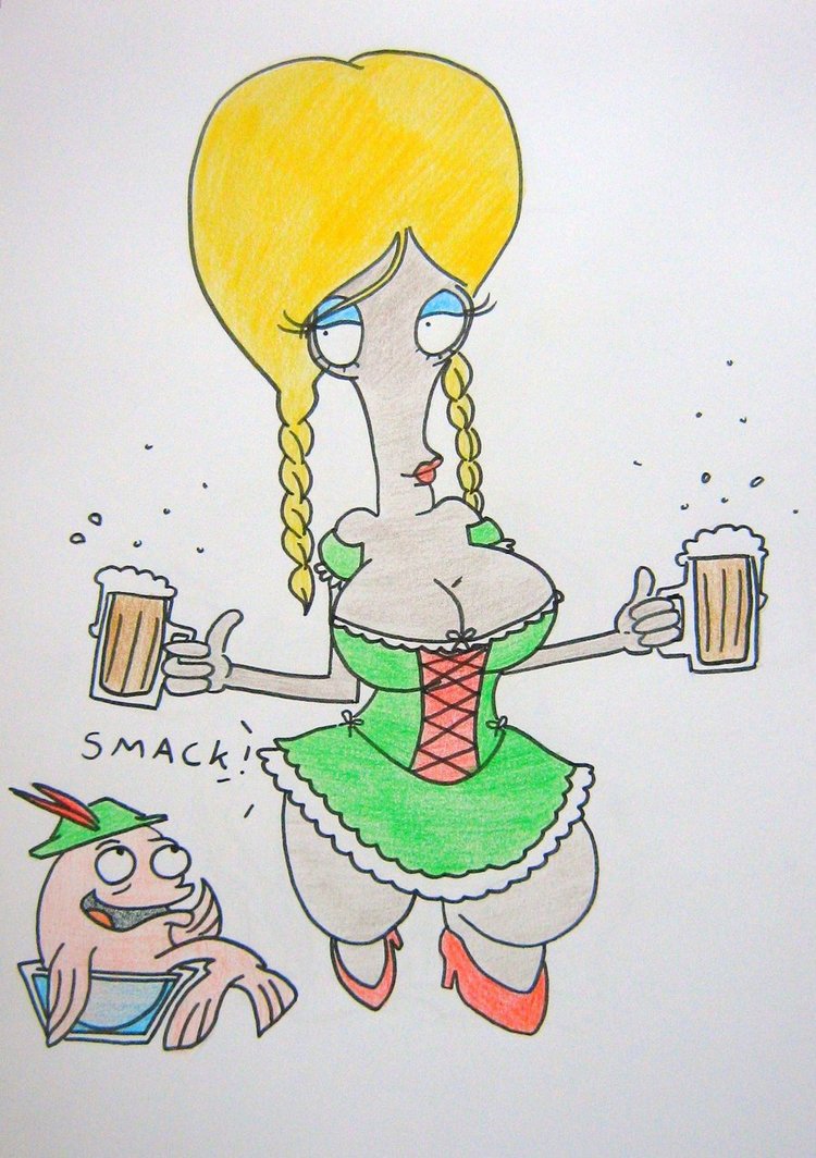 american_dad barmaid beer beer_mug beerfest breasts drawing german klaus_heissler roger_(american_dad) stein